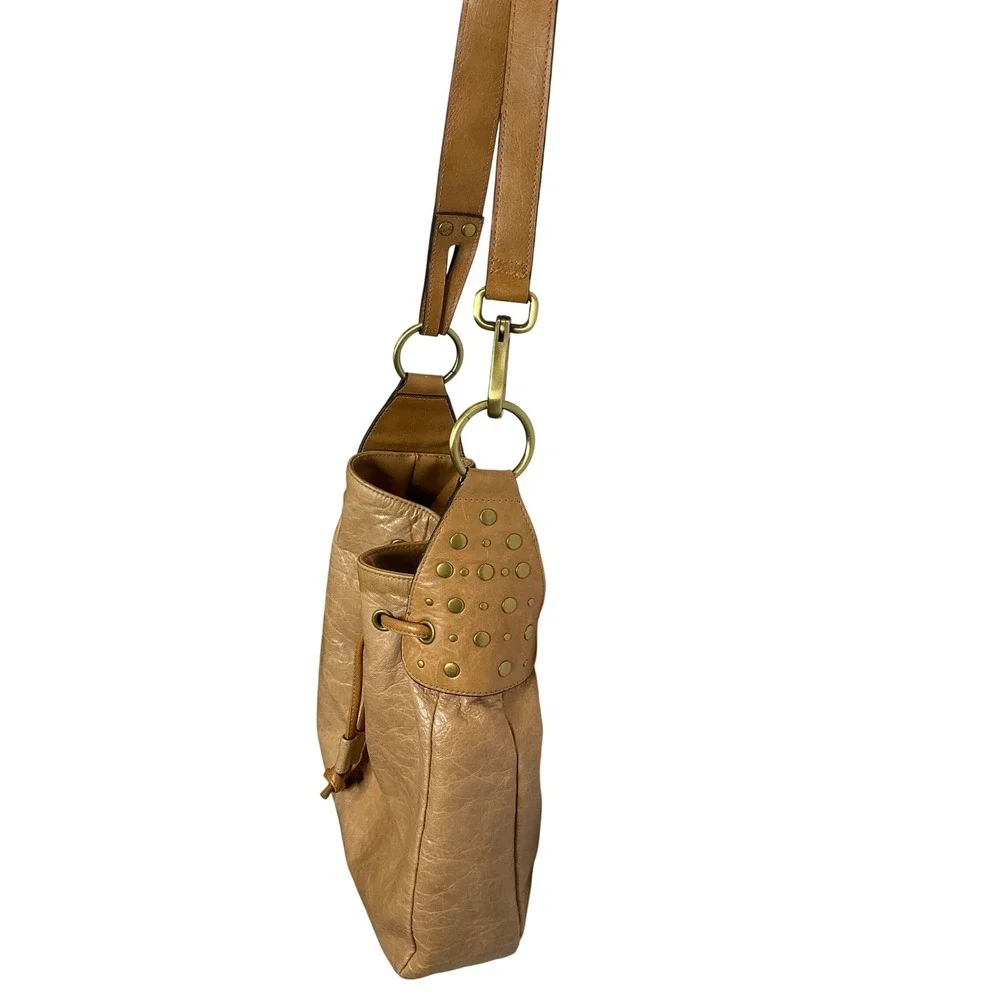 Hillard & Hanson Vtg Leather Boho Bucket Shoulder Bag Purse Hippie Rivets Y2K